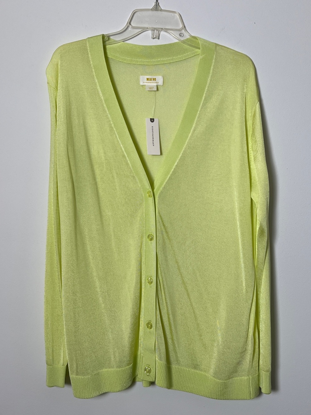 Anthropologie Maeve Sheer V-Neck Cardigan Chartreuse Lime Green Large